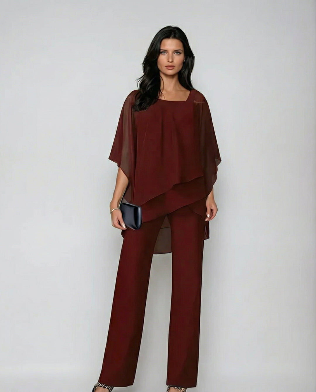 Completo due pezzi da donna elegante e fluido con pantalone ampio
