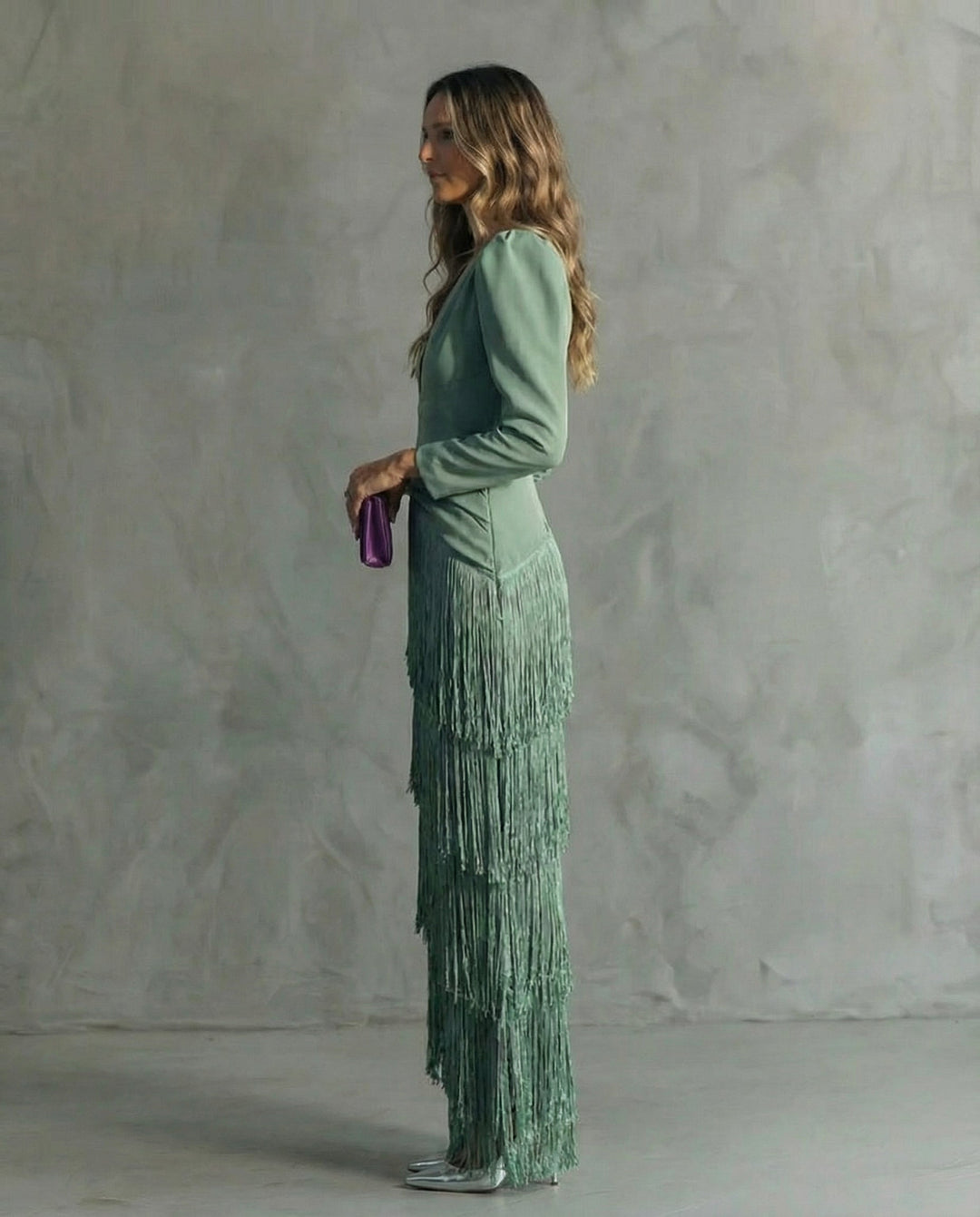 Abito elegante con frange da donna Elsie lungo e raffinato