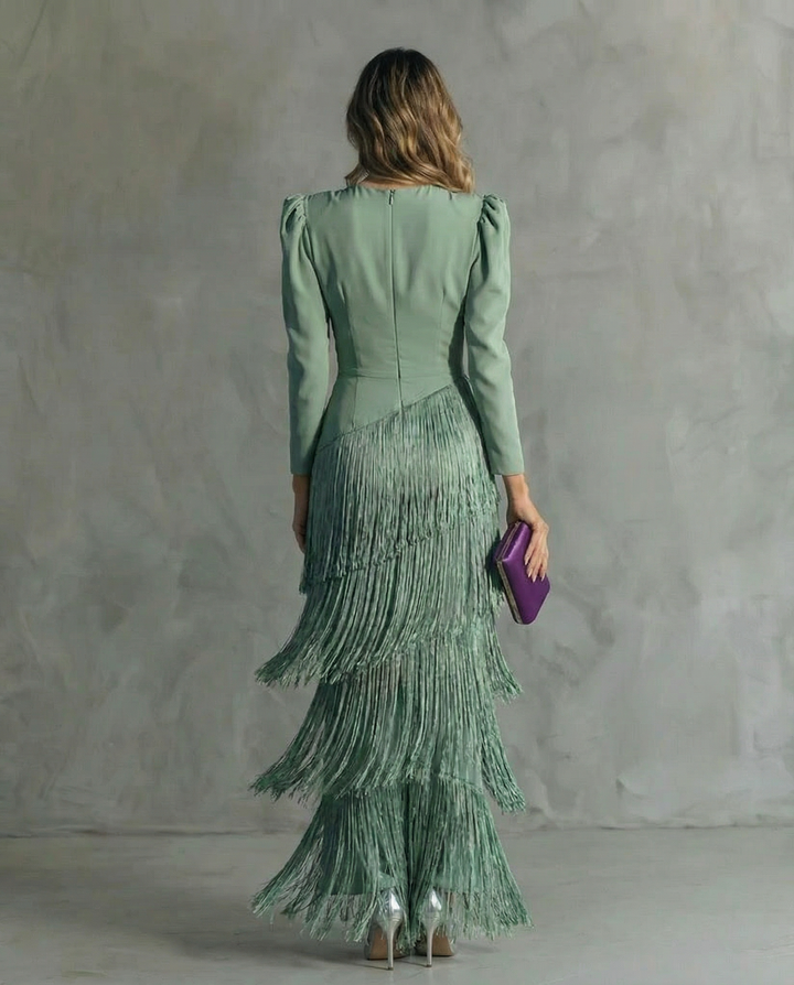 Abito elegante con frange da donna Elsie lungo e raffinato