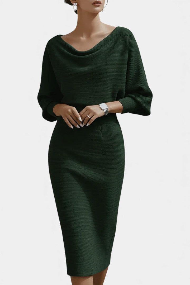 Abito midi elegante con scollo drappeggiato per donna