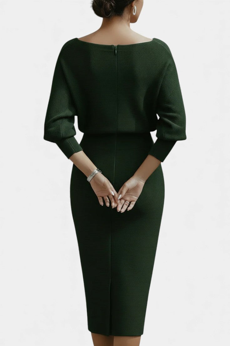 Abito midi elegante con scollo drappeggiato per donna