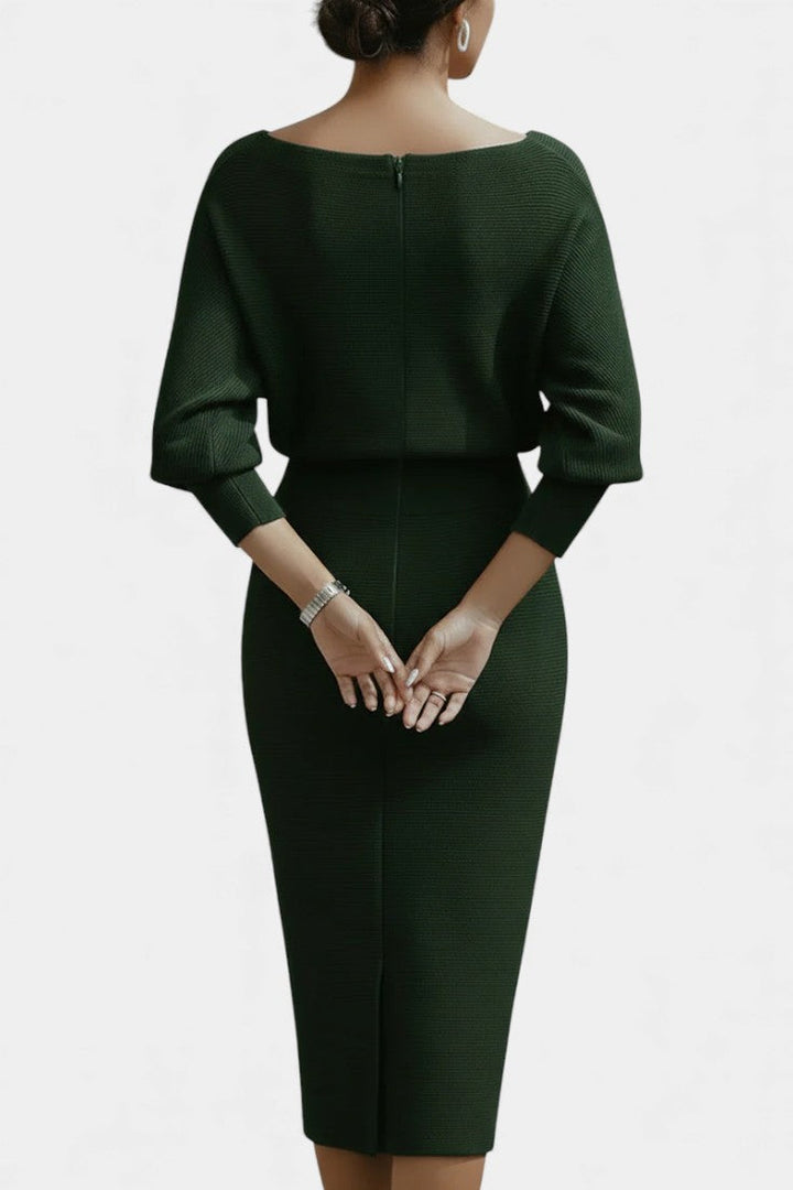 Abito midi elegante con scollo drappeggiato per donna