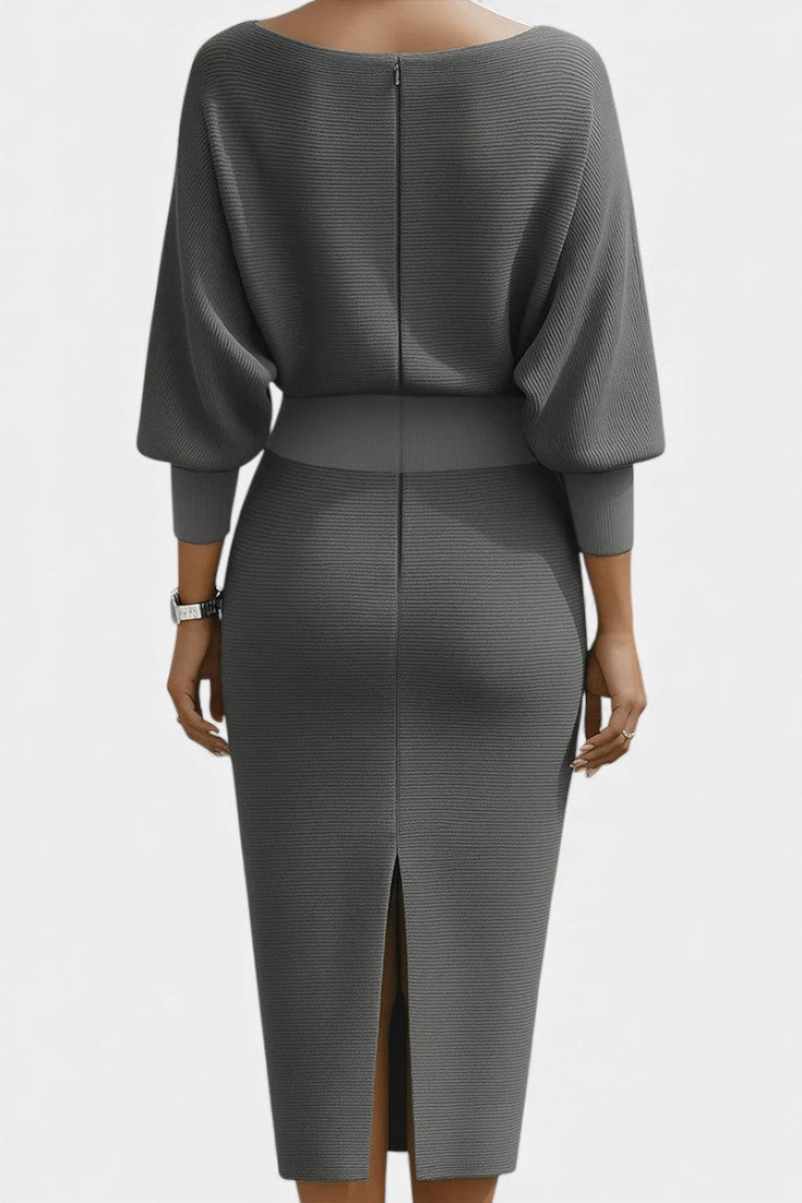 Abito midi elegante con scollo drappeggiato per donna