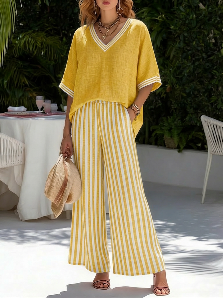 Completo donna lino e cotone a righe casual chic