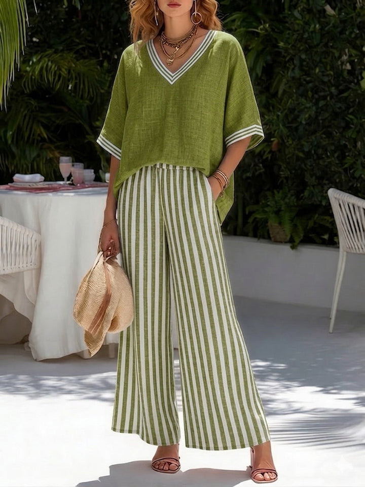 Completo donna lino e cotone a righe casual chic