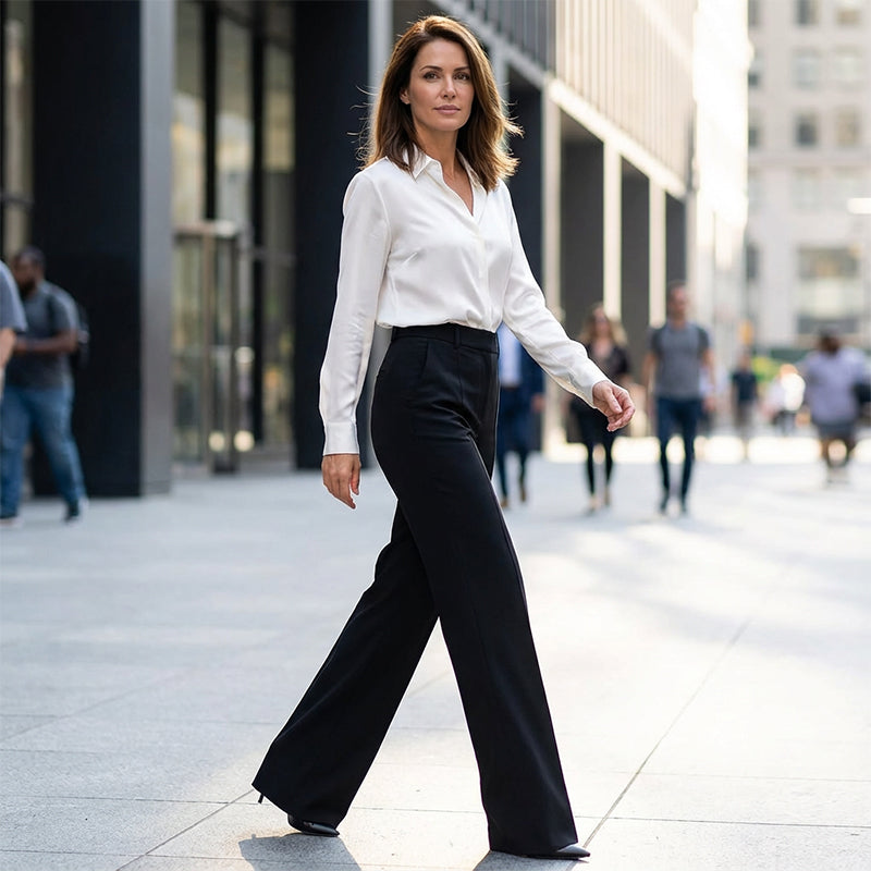 Pantaloni donna eleganti a vita alta dal taglio dritto