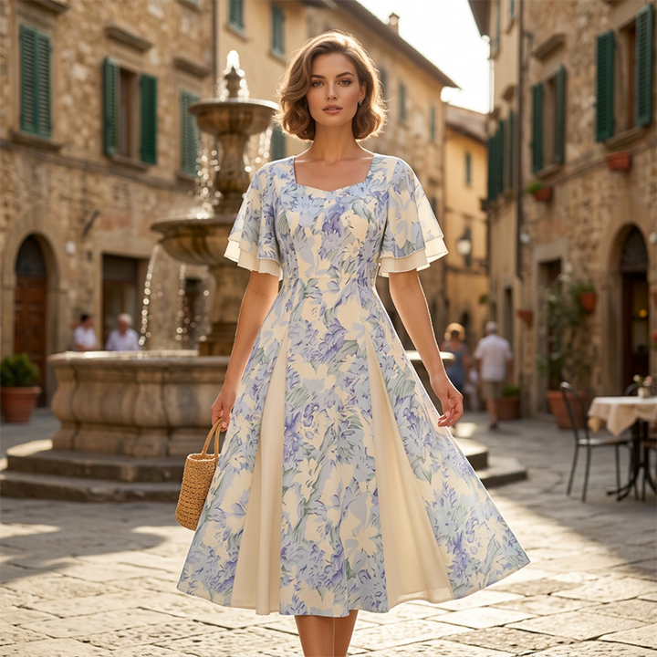 Abito elegante svasato con maniche leggere per donna