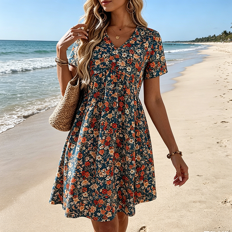 Abito estivo floreale donna con scollo a V