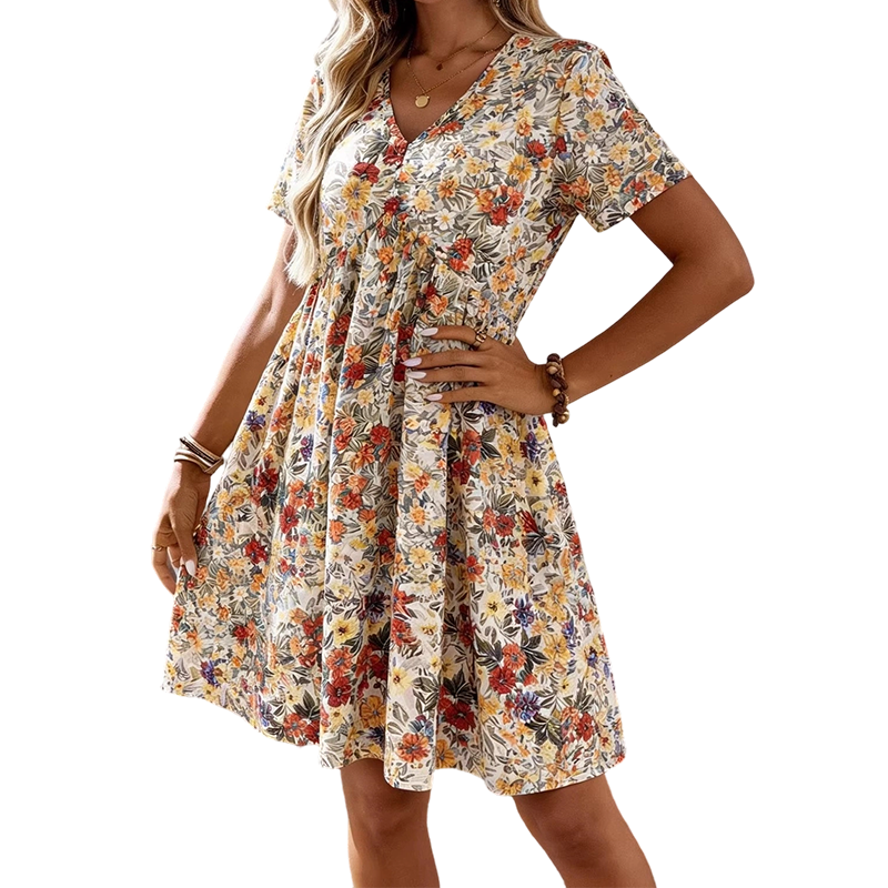 Abito estivo floreale donna con scollo a V