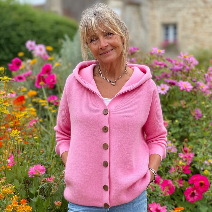 Cardigan donna morbido con cappuccio elegante casual