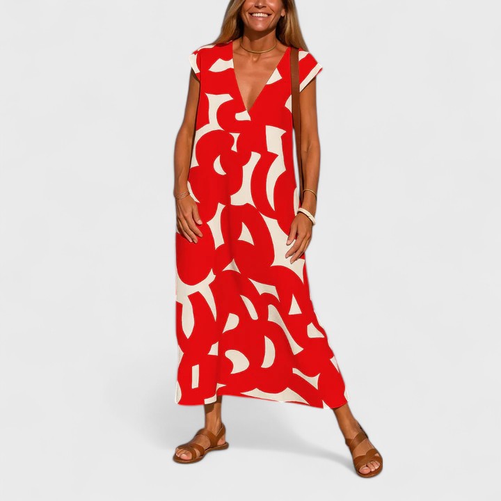Abito fluido con scollo a V elegante e leggero per donna