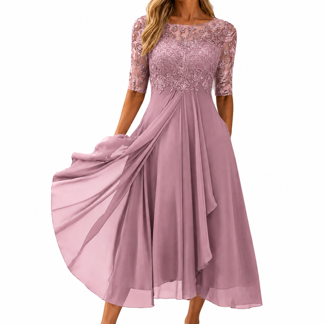 Abito elegante donna in pizzo e chiffon