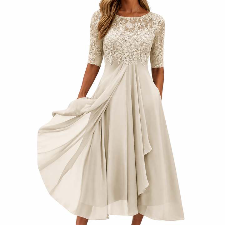 Abito elegante donna in pizzo e chiffon