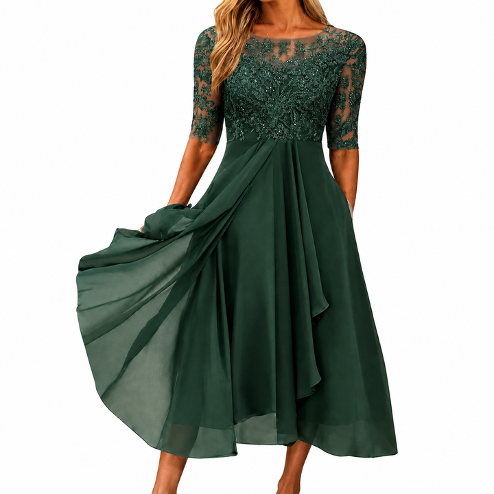 Abito elegante donna in pizzo e chiffon